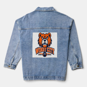 Windy City Football Angry Bear Mascot Sports Fan A Denim Jacket