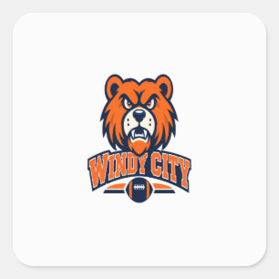 Windy City Football Angry Bear Mascot Sports Fan A Square Sticker