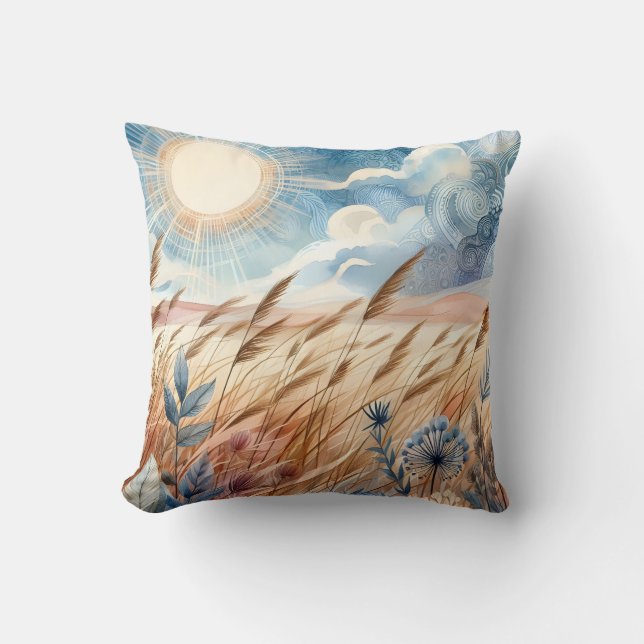 Windy Day Rustic Boho Mountain Prairie Country Cushion (Front)