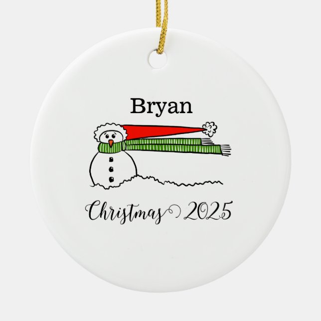 Windy Snowman Personalised Ornament (Front)