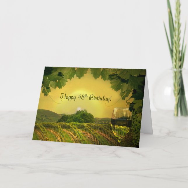 Wine 48th Happy Birthday Classy Vintage Vineyard Card (Front)