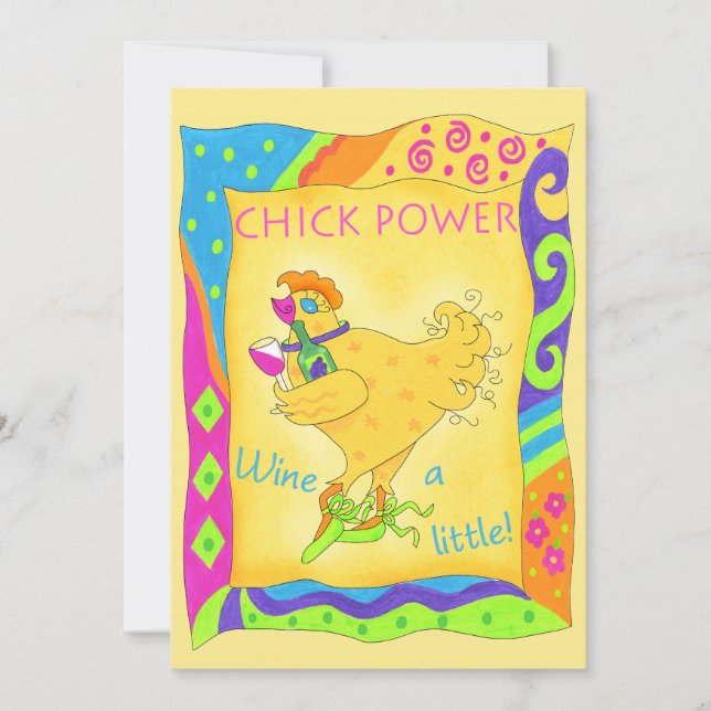 Wine A Little Chick Power Invitation (Front)