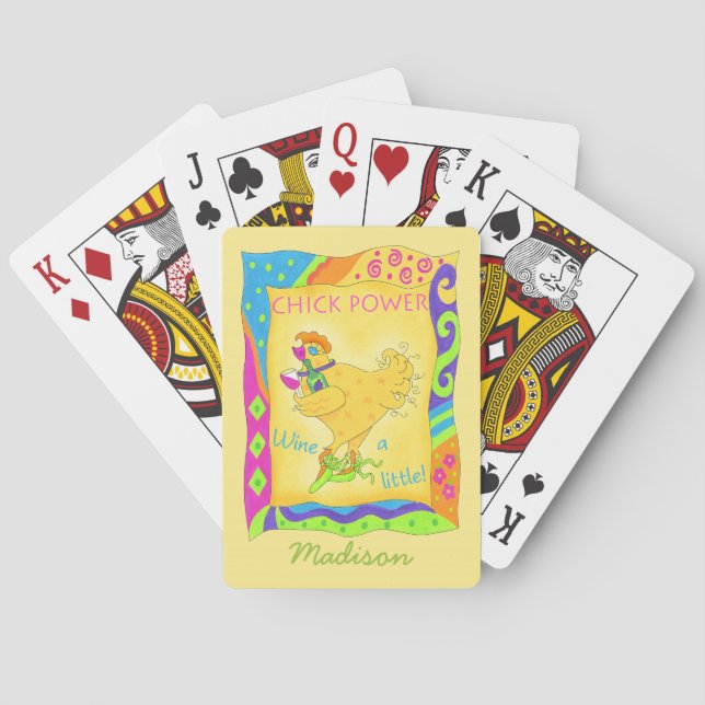Wine a Little Chick Power Name Personalised Yellow Playing Cards (Back)