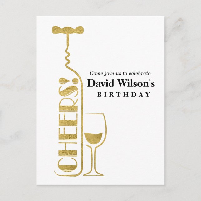 wine, adult birthday, invitation postcard (Front)