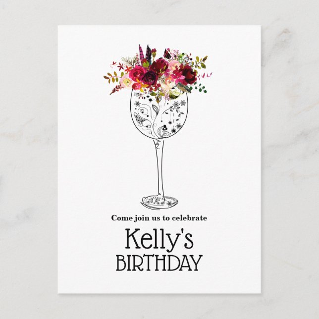 wine, adult birthday, invitation postcard (Front)