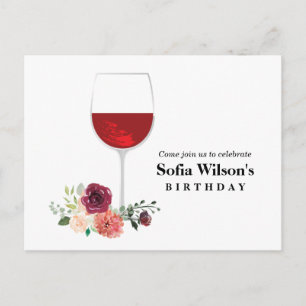 wine, adult birthday, wedding, floral invitation p postcard