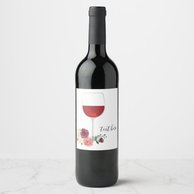 wine, adult birthday, wedding, floral wine label (Front)