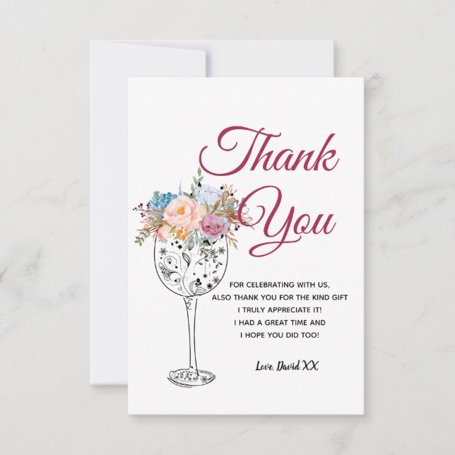wine, adult, thank you card (Front)