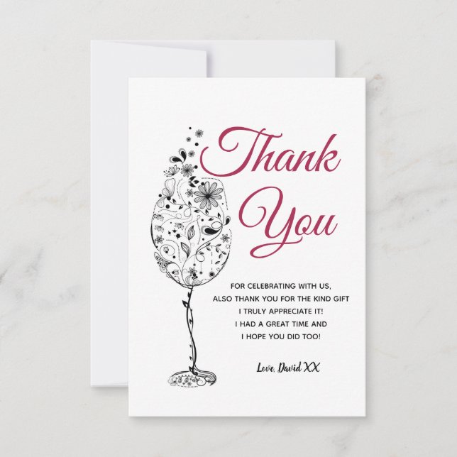 wine, adult, thank you card (Front)