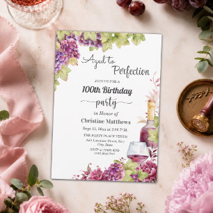 Wine Aged to Perfection 100th Birthday Party Invitation