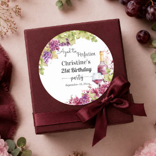 Wine Aged to Perfection 21st Birthday Party Classic Round Sticker