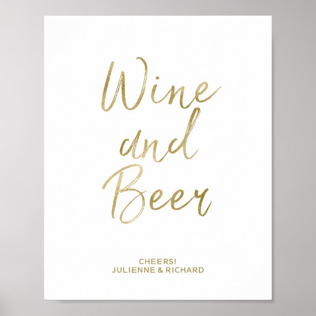 Wine and Beer 8x10 Gold Faux Foil Sign (Front)