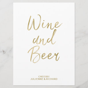 Wine and Beer Sign Stylish Gold Hand Lettered Invitation
