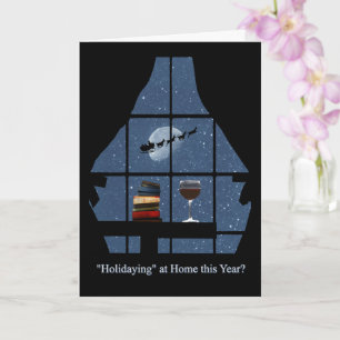 Wine and Books with Santa Stay At Home Holiday Card