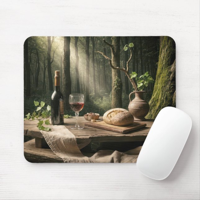Wine And Bread In Summer Forest Mouse Pad (With Mouse)