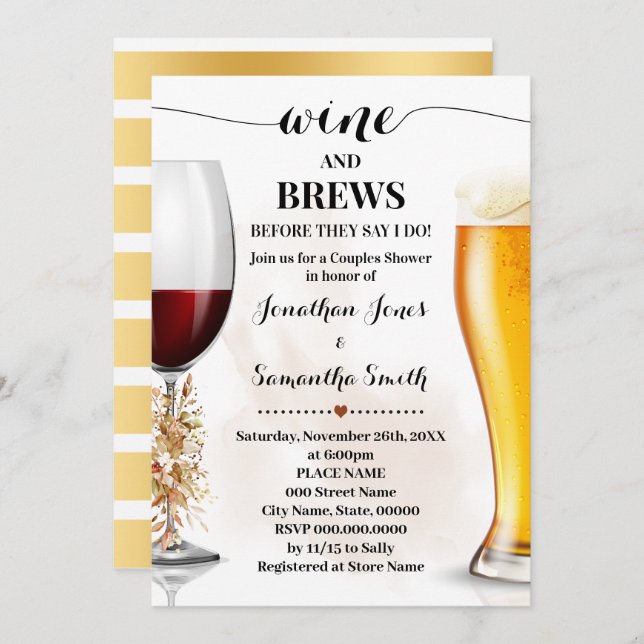 Wine and Brews Fall Eucalyptus Wedding Shower Invitation (Front/Back)