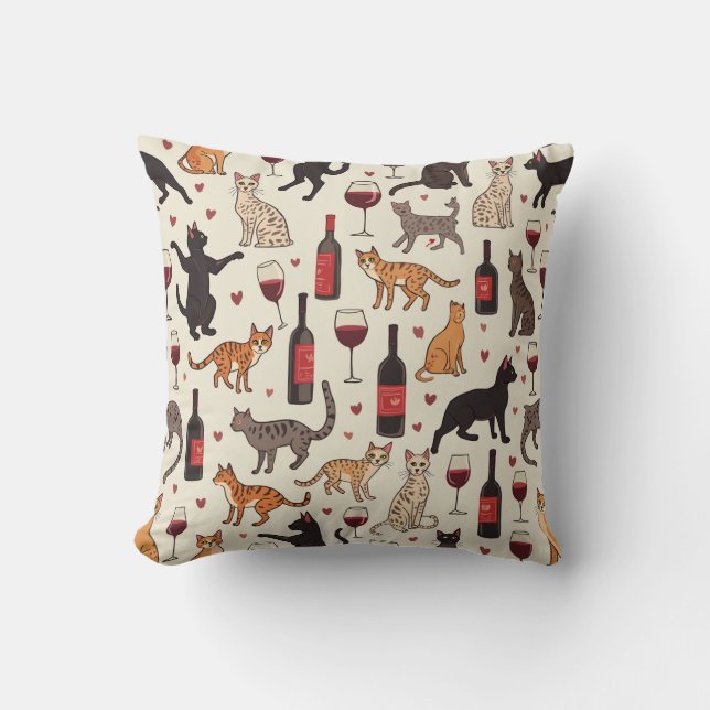 wine and cats pillow cushion (Front)