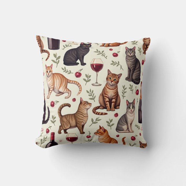 wine and cats pillow cushion (Front)
