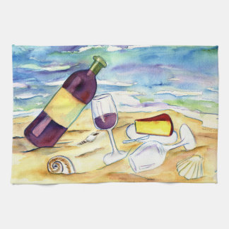 Wine and Cheese at the Beach Art Kitchen Towels