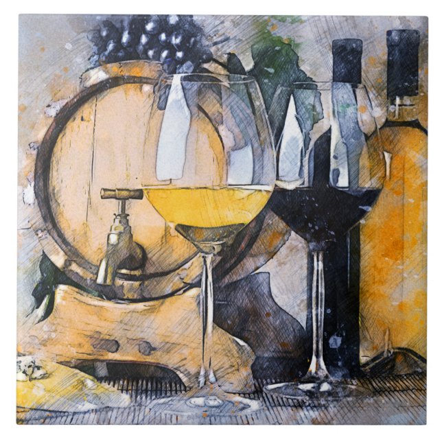 Wine and Cheese Ceramic Tile (Front)