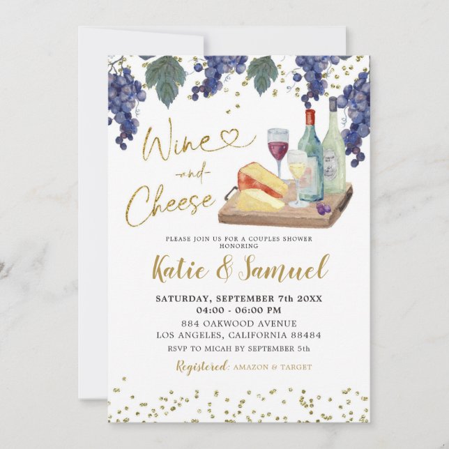 Wine and Cheese Couples Shower Invitation (Front)