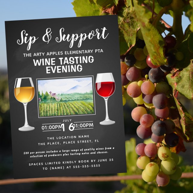 wine and cheese fundraiser event sip and support invitation (Creator Uploaded)