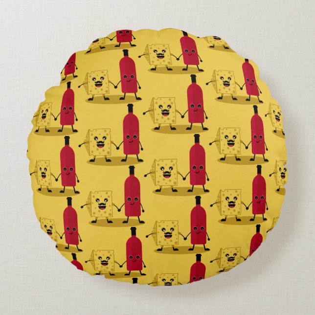 Wine And Cheese Lovers Round Cushion (Front)