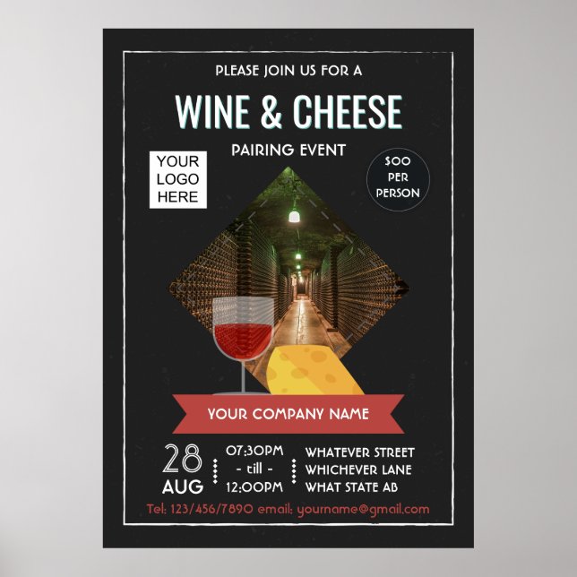 Wine And Cheese Pairing Event add photo and logo Poster (Front)