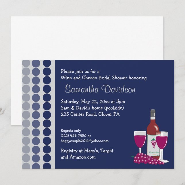 Wine and Cheese Party Bridal Shower Invitation (Front/Back)