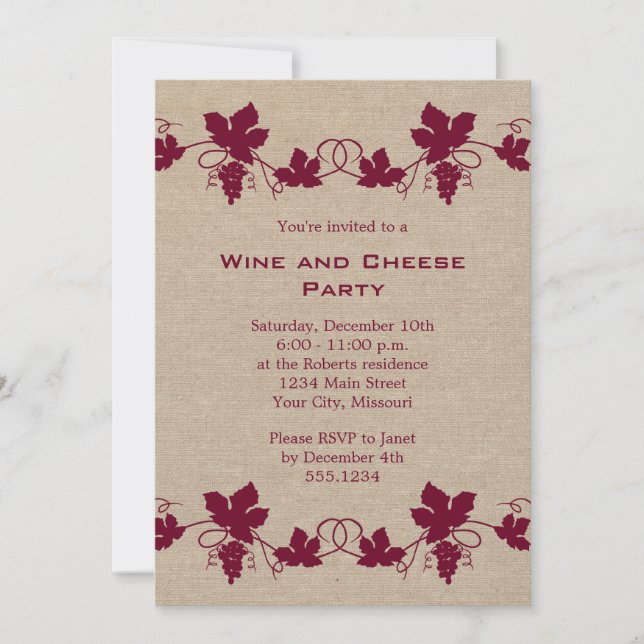 Wine and Cheese Party Invitations (Front)