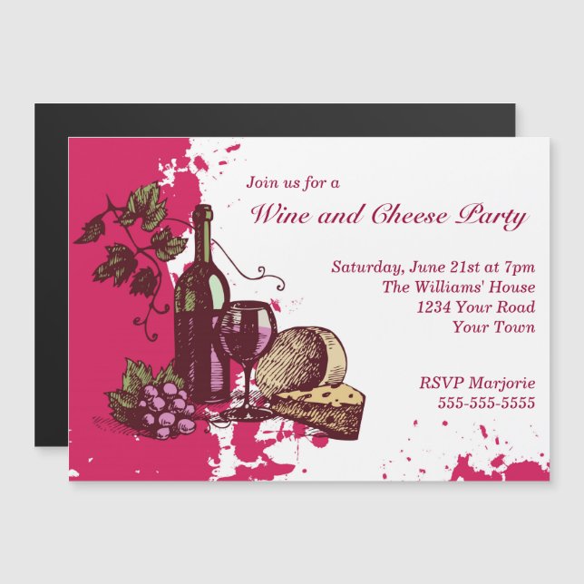 Wine and Cheese Party Magnetic Invitation (Front/Back)