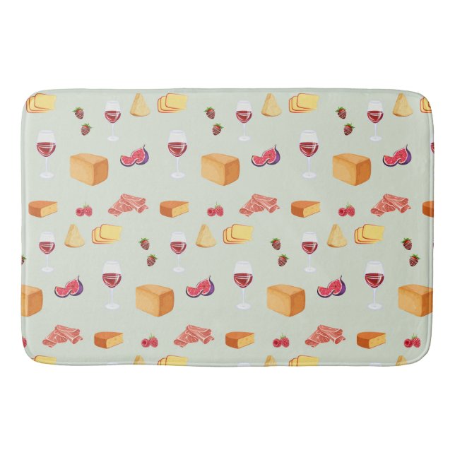 Wine and Cheese Pattern Bath Mat (Front)
