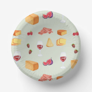 Wine and Cheese Pattern Paper Plate