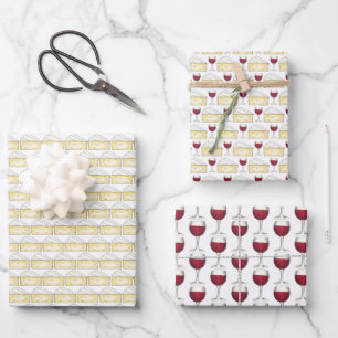 Wine and Cheese Red Wine Glass Brie Cheese Wedge Wrapping Paper Sheet