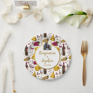 Wine and Cheese Tasting Party, Custom Photo Text Paper Plate