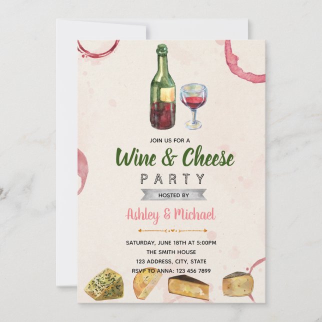 Wine and cheese theme party invitation (Front)