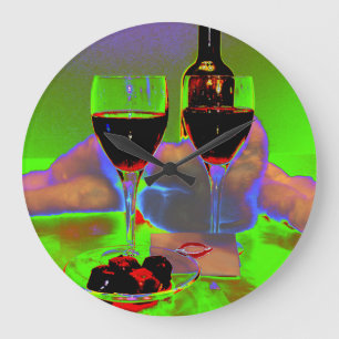 Wine and Chocolate with a Surreal Kiss Large Clock