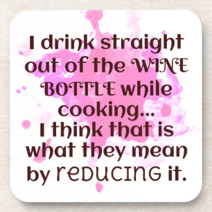Wine and Cooking Joke Gift FUNNY Red and Pink Coaster