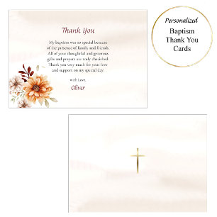 Wine and Cream Boho Flowers Orthodox Baptism Thank You Card