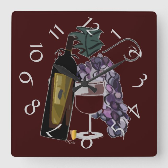 Wine and Gapes Humourous Square Wall Clock (Front)
