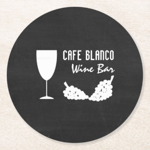 Wine And Grapes, Chalkboard Wine Bar/Winery Round Paper Coaster