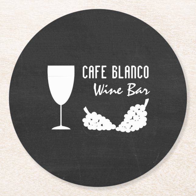 Wine And Grapes, Chalkboard Wine Bar/Winery Round Paper Coaster (Front)