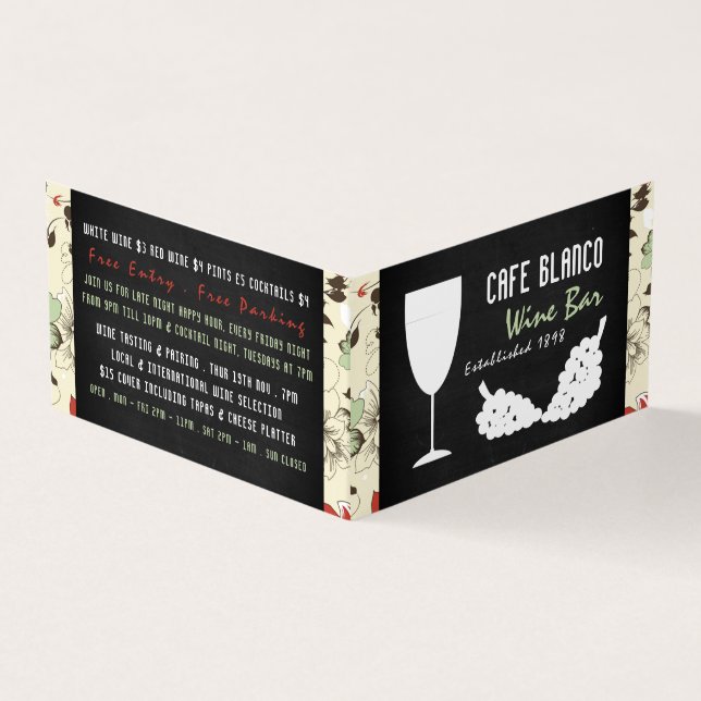 Wine And Grapes, Floral Chalkboard Wine Bar/Winery Business Card (Outside)