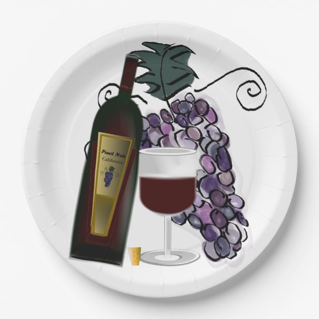 Wine and Grapes Paper Plate (Front)