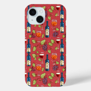 Wine and Grapes Pattern iPhone 15 Case
