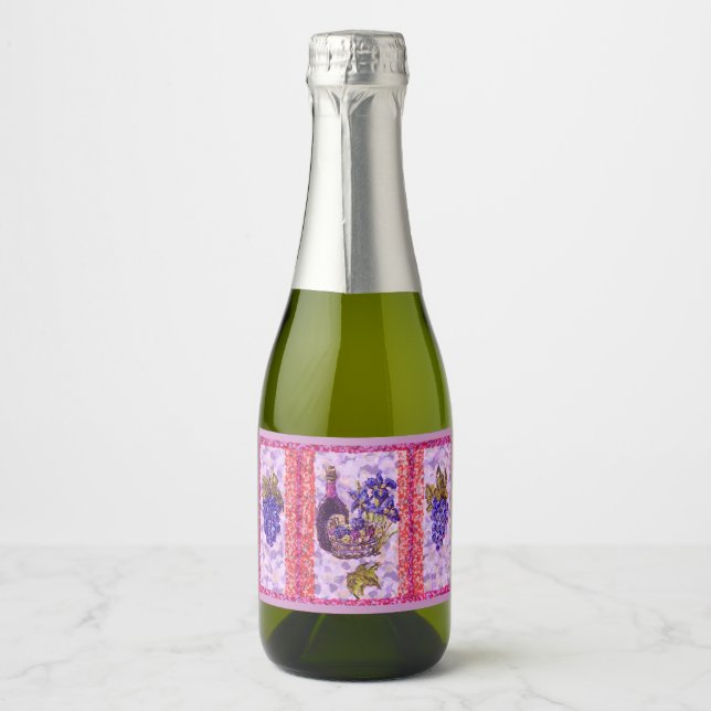 Wine And Grapes Provence Picnic Pointillism Sparkling Wine Label (Front)