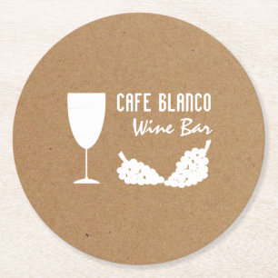 Wine And Grapes, Rustic Wine Bar/Winery Round Paper Coaster