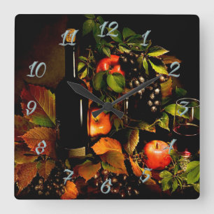 Wine and Grapes Square Wall Clock