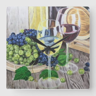 Wine and Grapes Square Wall Clock