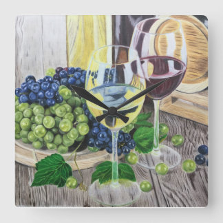 Wine and Grapes Square Wall Clock